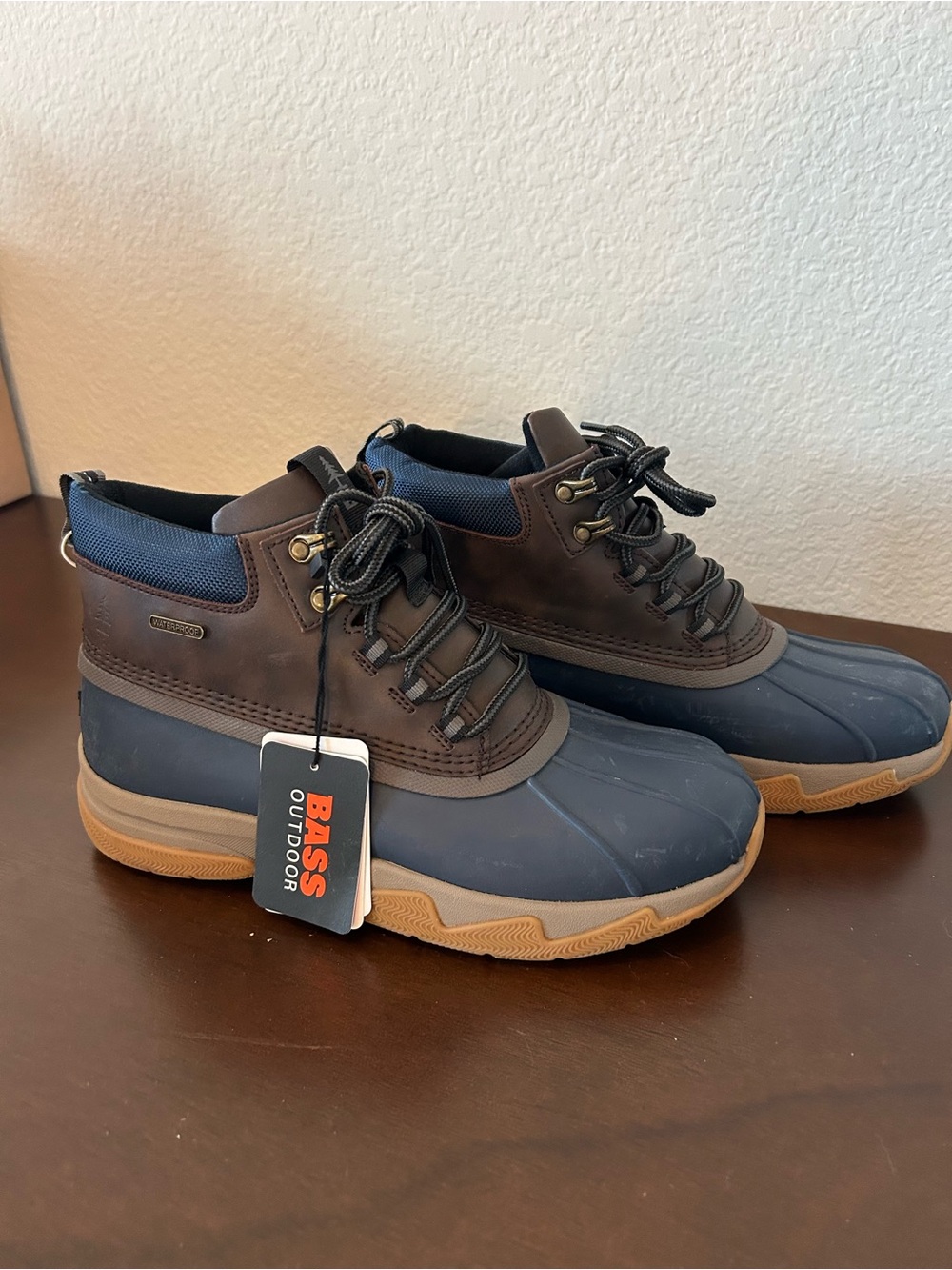BASS Men's Navy and Brown Waterproof Outdoor Boots
